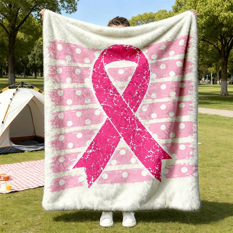 Breast Cancer Awareness Comfort Comfy Blanket, Pink Ribbon Graphic Flannel Blanket, Support Flannel Throw for Survivors
