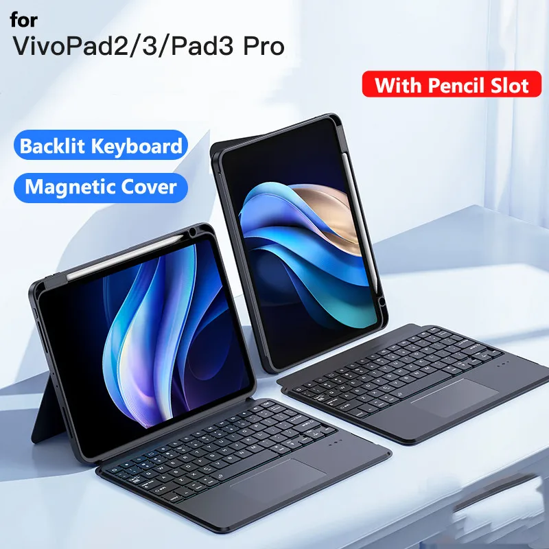 

7-color Backlit Keyboard Case for Vivo Pad3 12.1" for Vivo Pad3 Pro 13 Inch Bluetooth Cover with Pencil Slot Holder