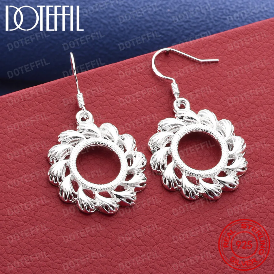 925 Sterling Silver Exquisite Openwork Floral Hoop Earrings – Stylish Jewelry for Weddings and Parties