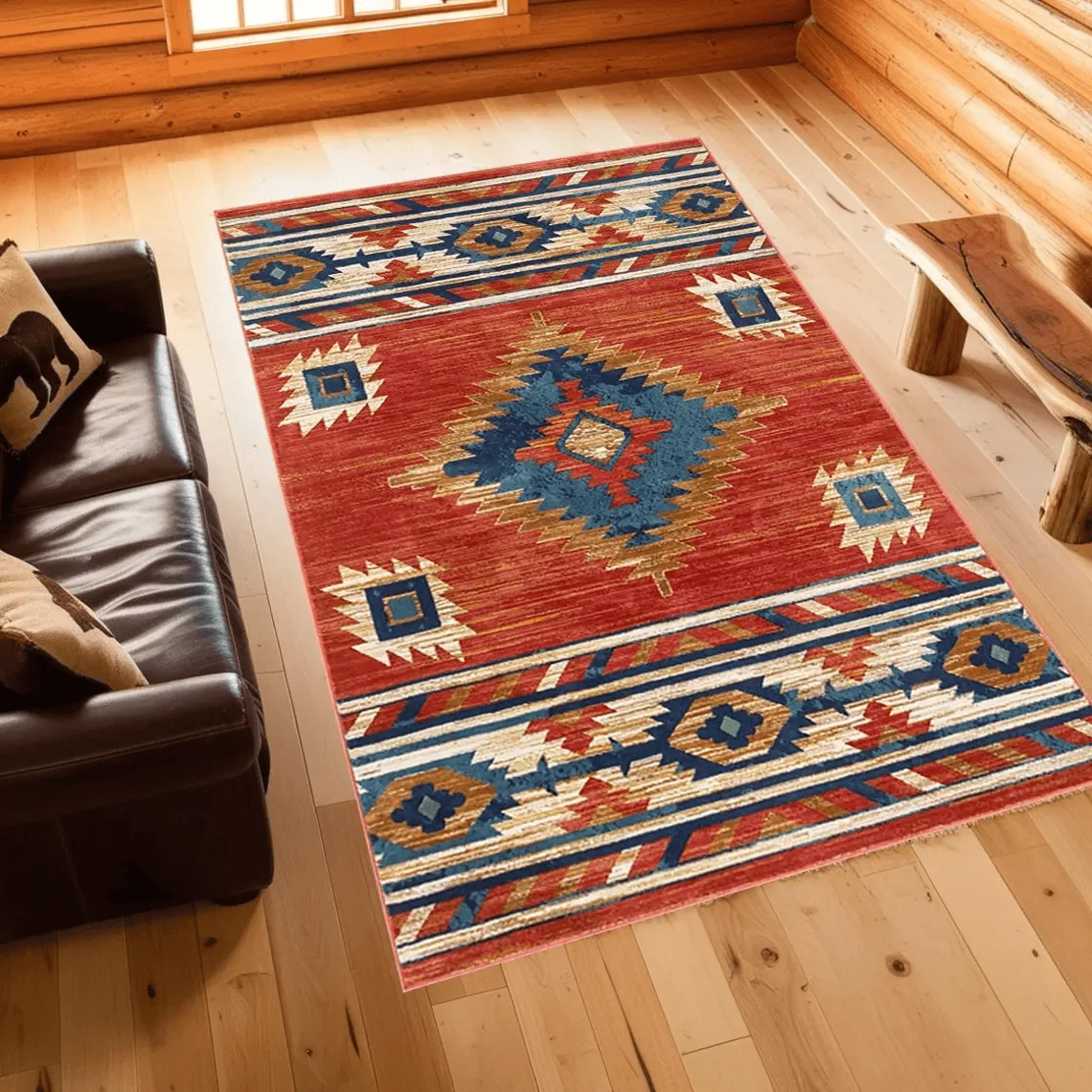 Southwestern Tribal Geometric Print Area Rug with Arrows and Stars Western Boho Floor Mat for Cabin Decor
