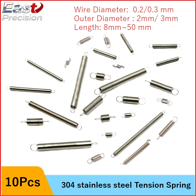 304 Stainless Steel Tension Spring 0.2/0.3/Miniature Small Spring with Hook Tensile Tension Stapler Spring Custom