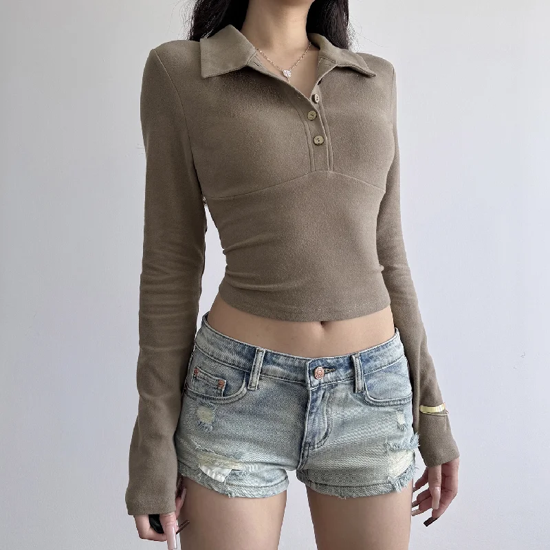 

Новое поступление осени 2025 года, сексуальная облегающая однотонная футболка с длинными рукавами для женщин, укороченный топ