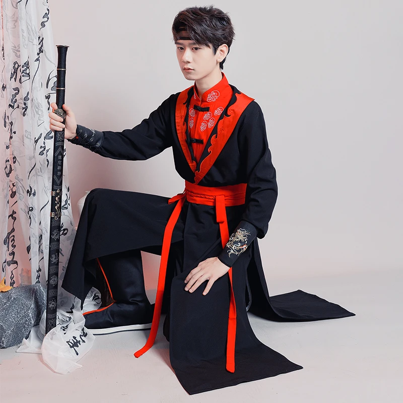 Black Hanfu Women&Men Anime Chinese Hanfu Halloween Cosplay Costume Hanfu Gown With Pants Sets Plus Size Girdle Guard