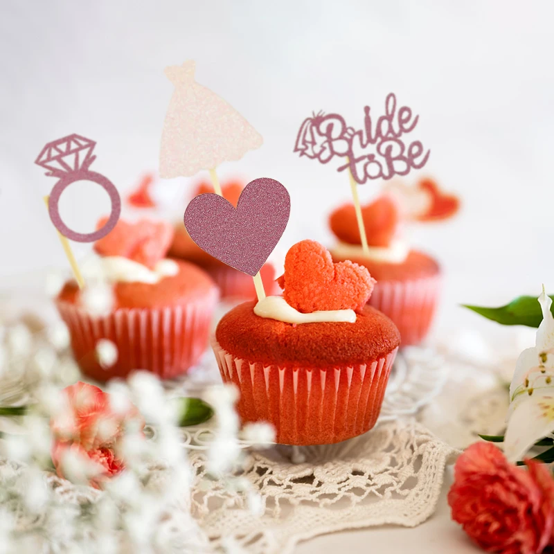 Rose Gold Glitter Bride To Be  Diamond Ring Cake Decor Hen Party Cupcake Toppers Dessert Decor Wedding Bridal Shower Supplies view 5