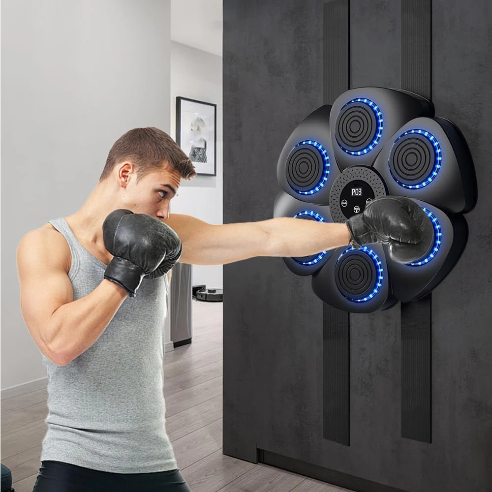 Entraîneur de boxe, équipement d'entraînement de boxe, machine de frappe murale, cible de boxe musicale LED, vitesse réglable, fonction de comptage, cadeau de fitness familial