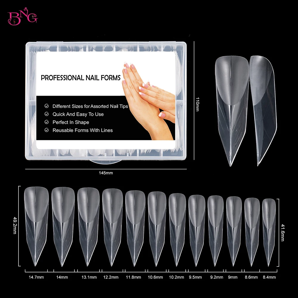 BNG Special Shape Nail Form for Builder Gel Reusable Acrylic Nail Dual Forms with Clips Top Moulds False Nail Tips for Manicure