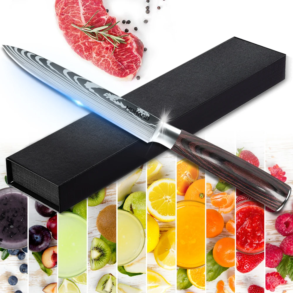 Japanese Utility Kitchen Knife 5 Inch Damascus Kitchen Petty Knife Razor Sharp Cutting Fruit Carving Chef’s Paring Knives