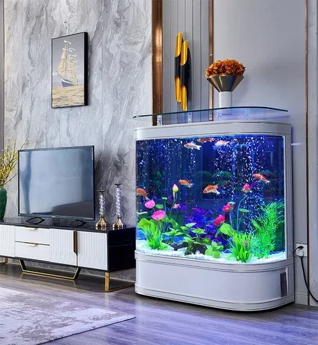 Light Luxury Fish Tank Living Room round Floor Aquarium Large Glass Back Filter Ecological Fish Globe