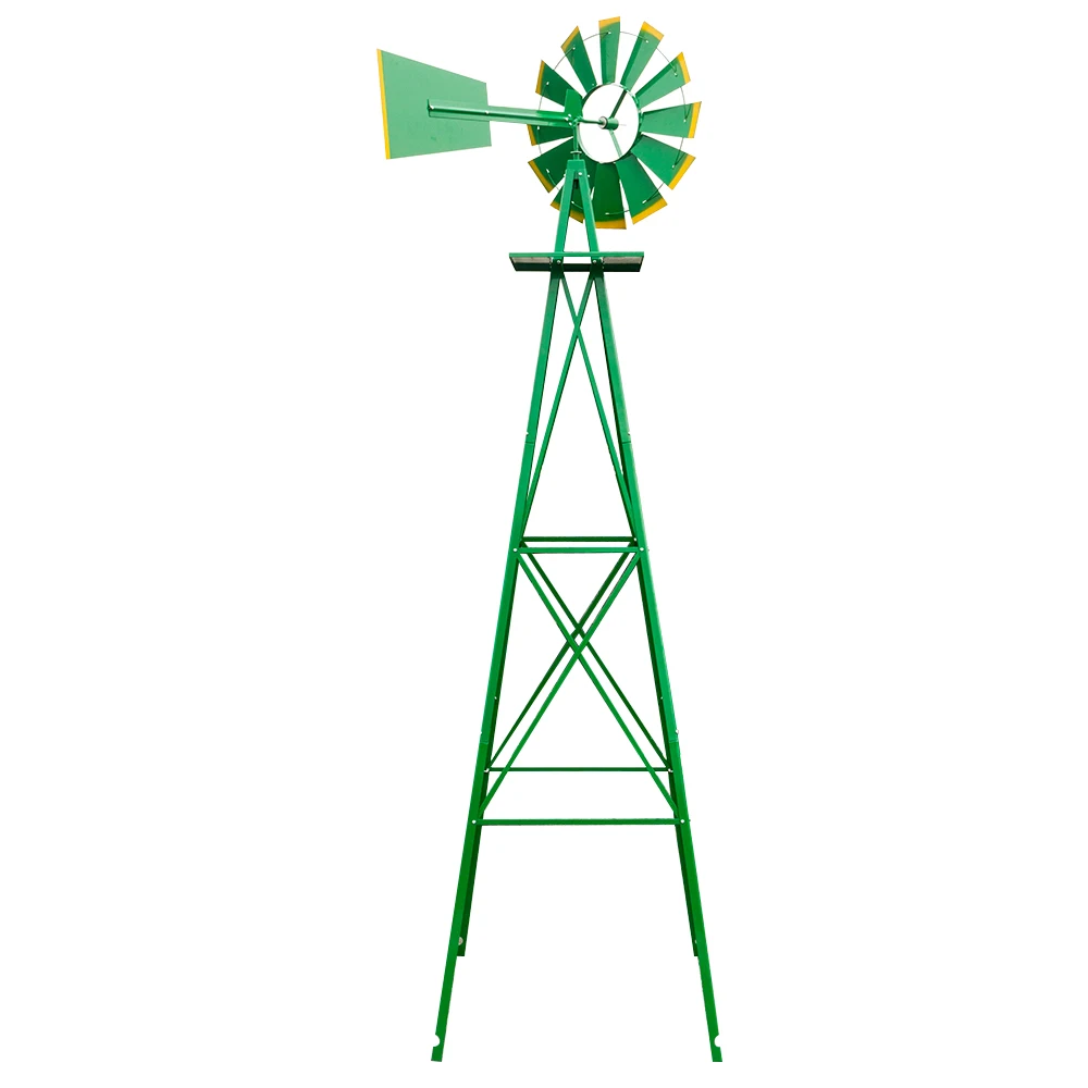 8FT Weather Resistant Yard Garden Windmill Green