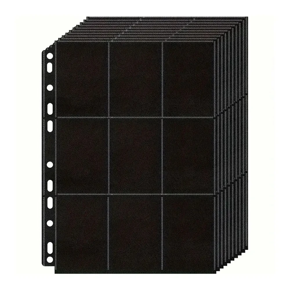 10Pack Black 9-Pocket A4 Trading Card Binder Pages Storage Wallet - Double-Sided Side-Loading Pockets for 180 Game Card。