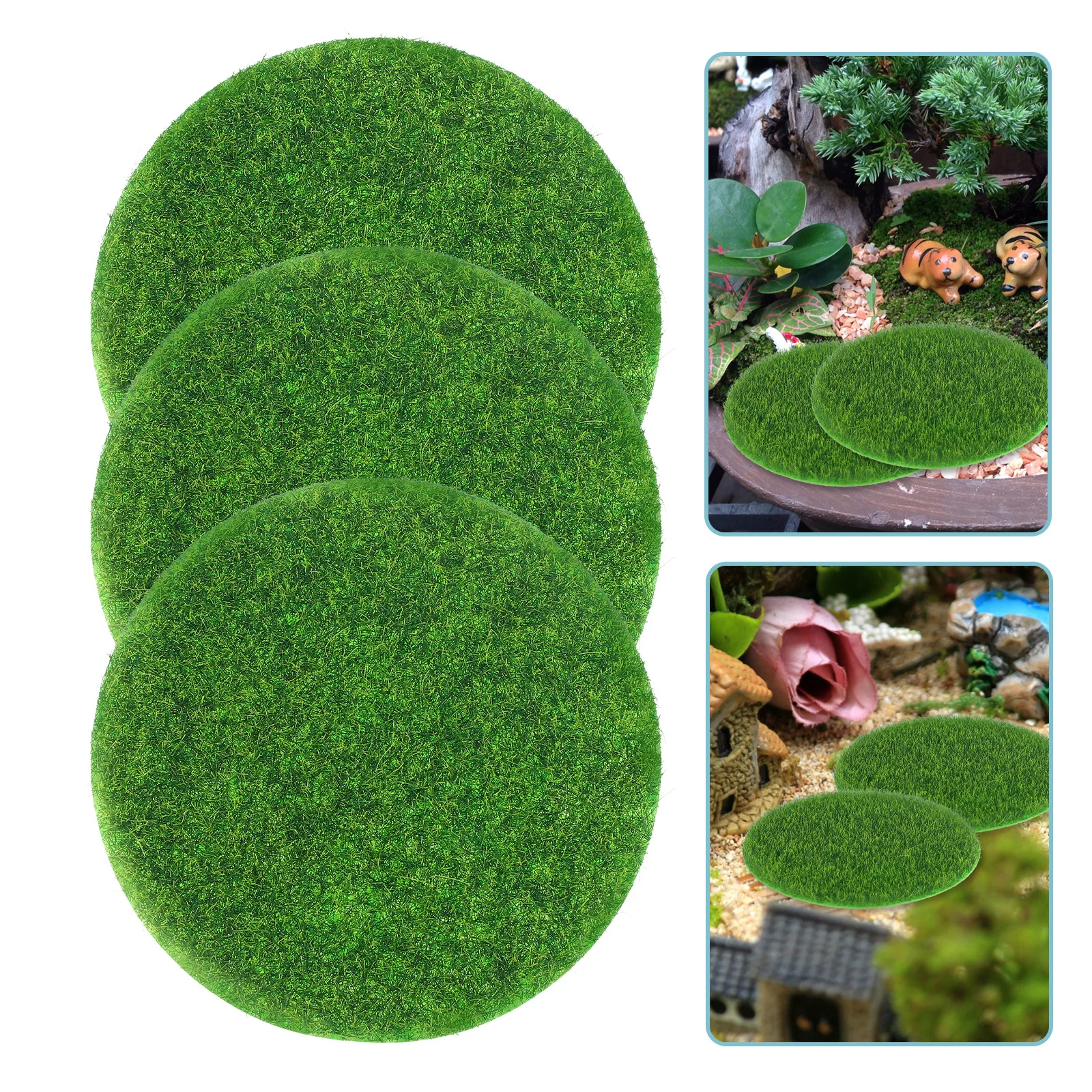 

8pcs Round Micro Landscape Simulation Turf Miniature Artificial Grass Mat For Diy Fairy Garden Decor Craft Ornament Lawn