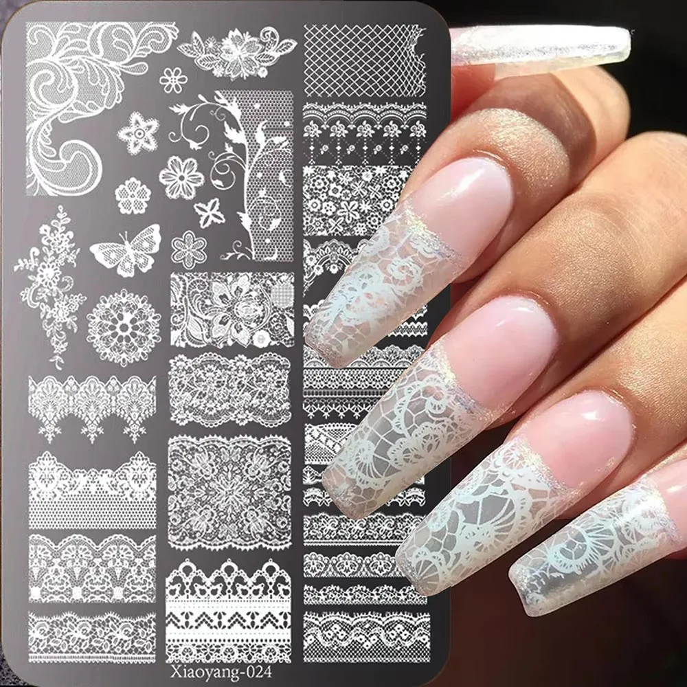 1 Stück Französische Spitze Blumen Schmetterling Nagelkunst Stempelplatte Vintage Mandala Blumenmuster Nagelschablone DIY Hochzeit Maniküre Druckwerkzeuge – Detail 2