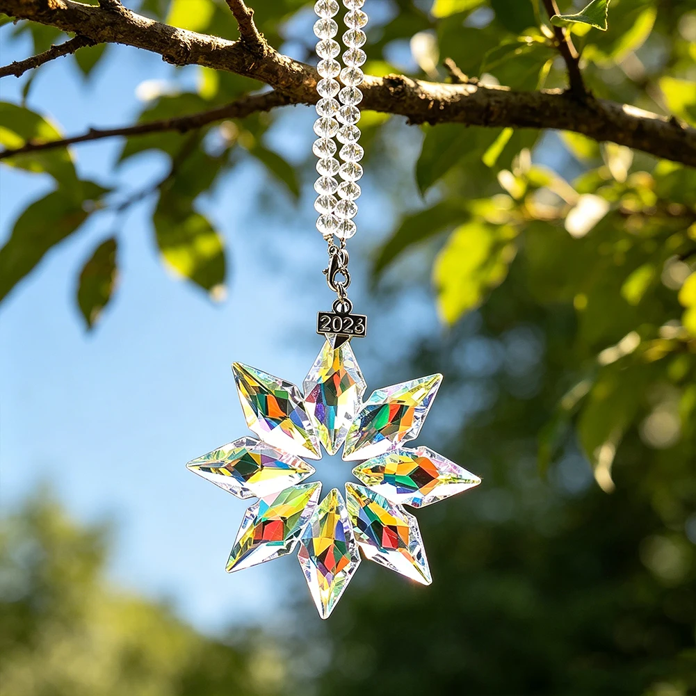 Aurora Crystal Snowflake Suncatcher Rainbow Star Hanging Pendant Car Rearview Mirror Charm Window Decor Home Garden Gift