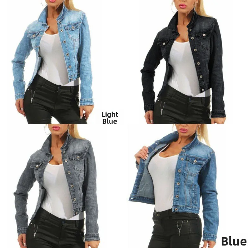 

Slim Fit Ladies Denim Jaet Quali Outerwear ort Coat Sle Commute Faion Jeans Material Long Sve Spring Season