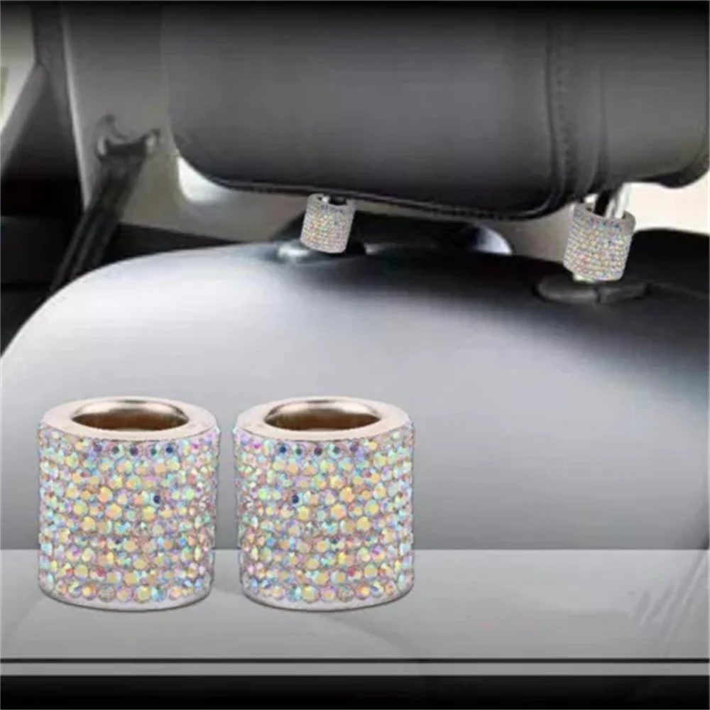 Diamante Bling Cristal Encosto De Cabeça Do Carro, Colar Decoração Interior, Grande Cilíndrico, 4Pcs