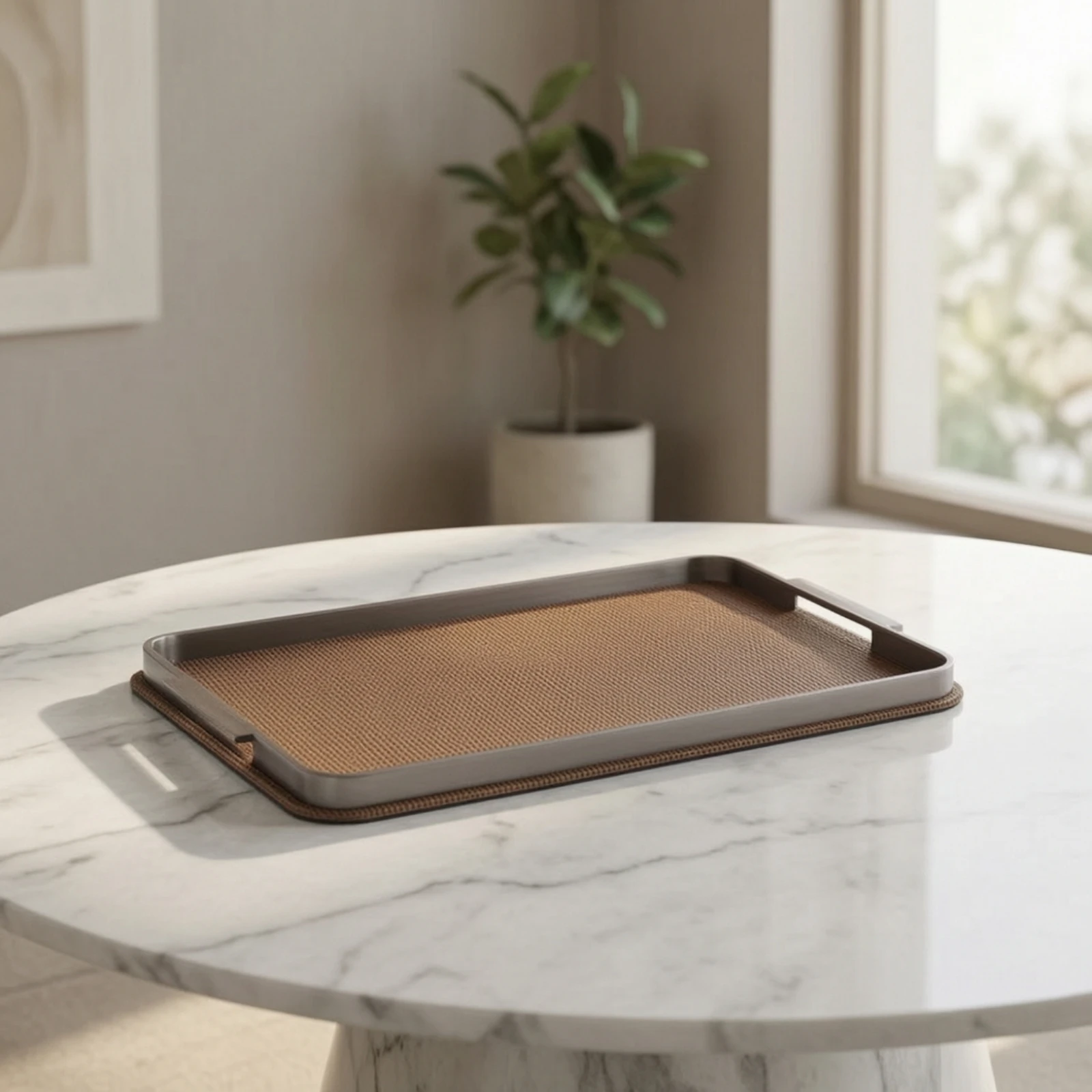 Horsehair Tray Woven Stainless Steel Tray Stainless Steel Modern Trays Long-Lasting for Coffee Table, Bathroom
