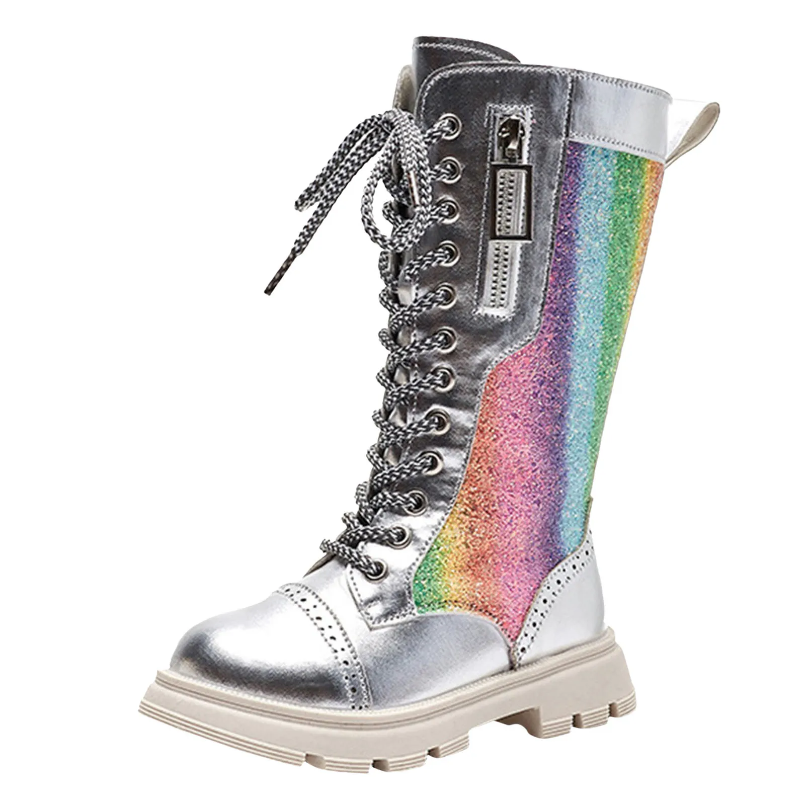 

Kids Rain Boots Children's Shoes All Thick Heels Plus Velvet Warm Colorful Gradient High Top Girls' Girls Rhinestone Boots