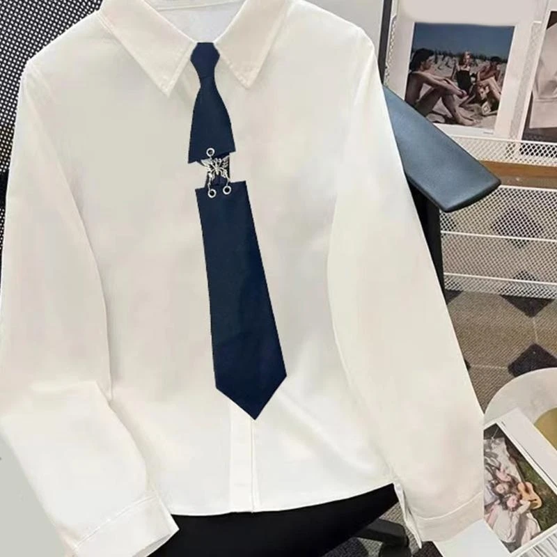 831A Metal Butterfly Linked Black Ties with Adjustable Length School Uniform Vintage Elegant Pre Tied Necktie for Women Men