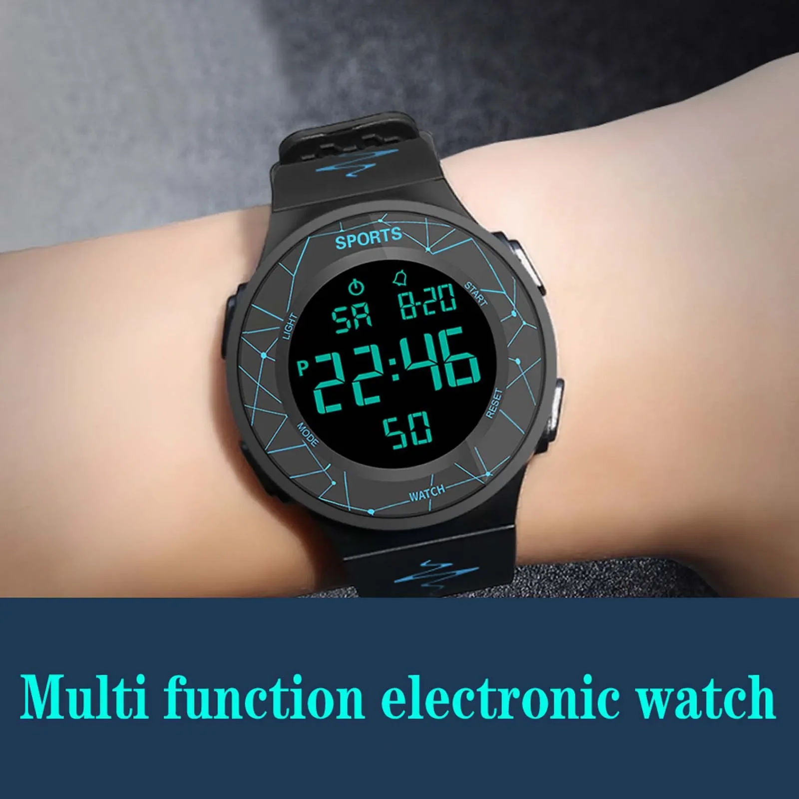 Unisex Sport Watch Multifunction Military Sports Waterproof Luminous LED Digital Watch Big Dial Student Electronic Watch