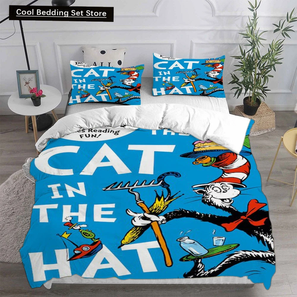 The Cat in the Hat Bedding Sets Comforter Quilt Bed Cover Duvet Cover Pillow Case 2-3 Pieces Sets Kids Adult Size Home Textiles