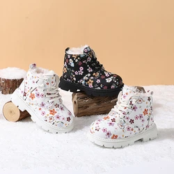 2025 New Winter Children Snow Boots Leather Flower Warm Plush Toddler Kids Shoes Non-slip Fashion Girls Boots EU 23-31