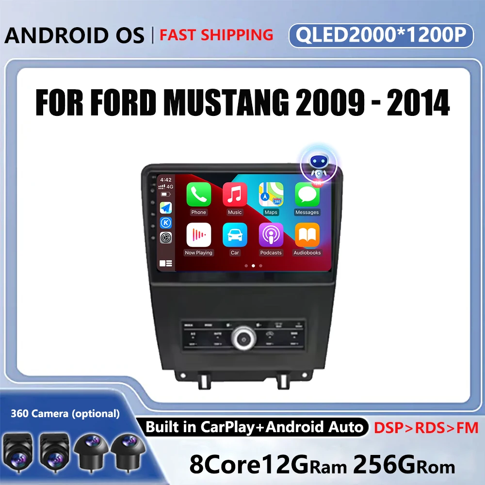 Android OS For Ford Mustang 2009 - 2014 Stereo Multimedia Player Car Radio GPS Navigation BT WiFi Bluetooth 360 Camera Carplay