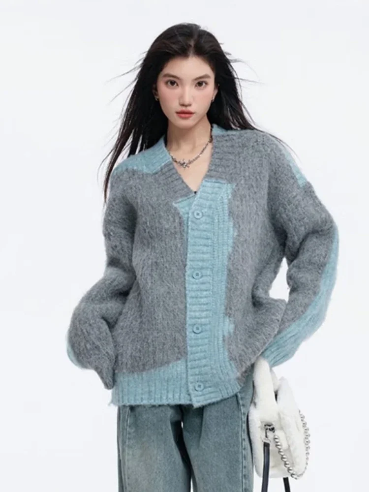 Cardigan Women Panelled Irregular Korean Style Normcore Advanced Popular Stylish Long Sleeve Autumn Single Breasted Punk Hip Hop