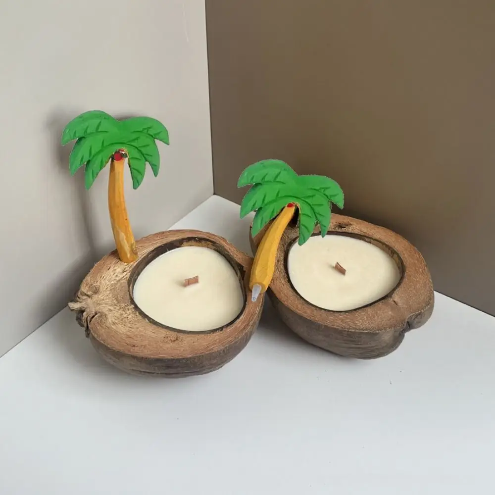 

Tabletop Ornament Natural Boat-shaped Coconut Shell Holder Creative Delicate Candlestick Wax Free Romantic Incense Holder Gift