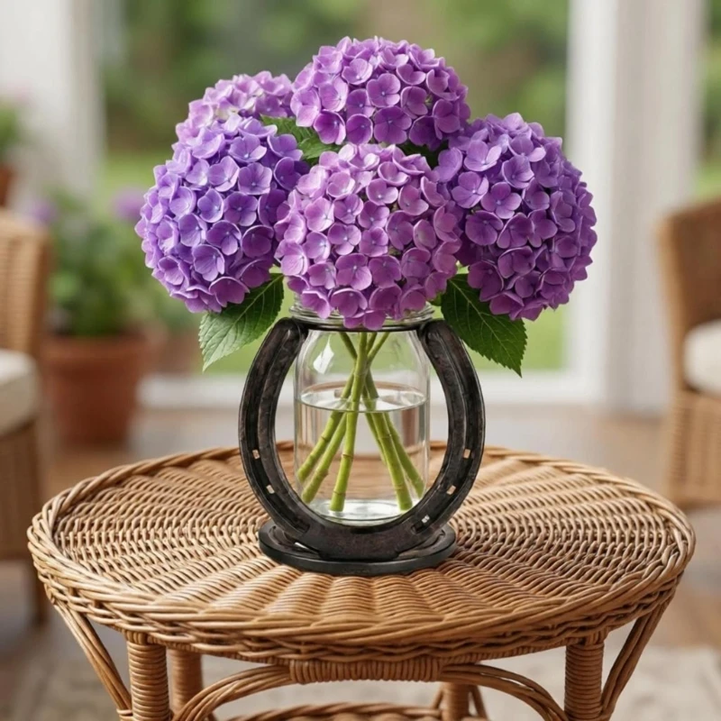 Horseshoe Stand Western Horseshoe Flower Vases with Open Center Frame and Round Base for Flower Arrangements on Tables and 37JD