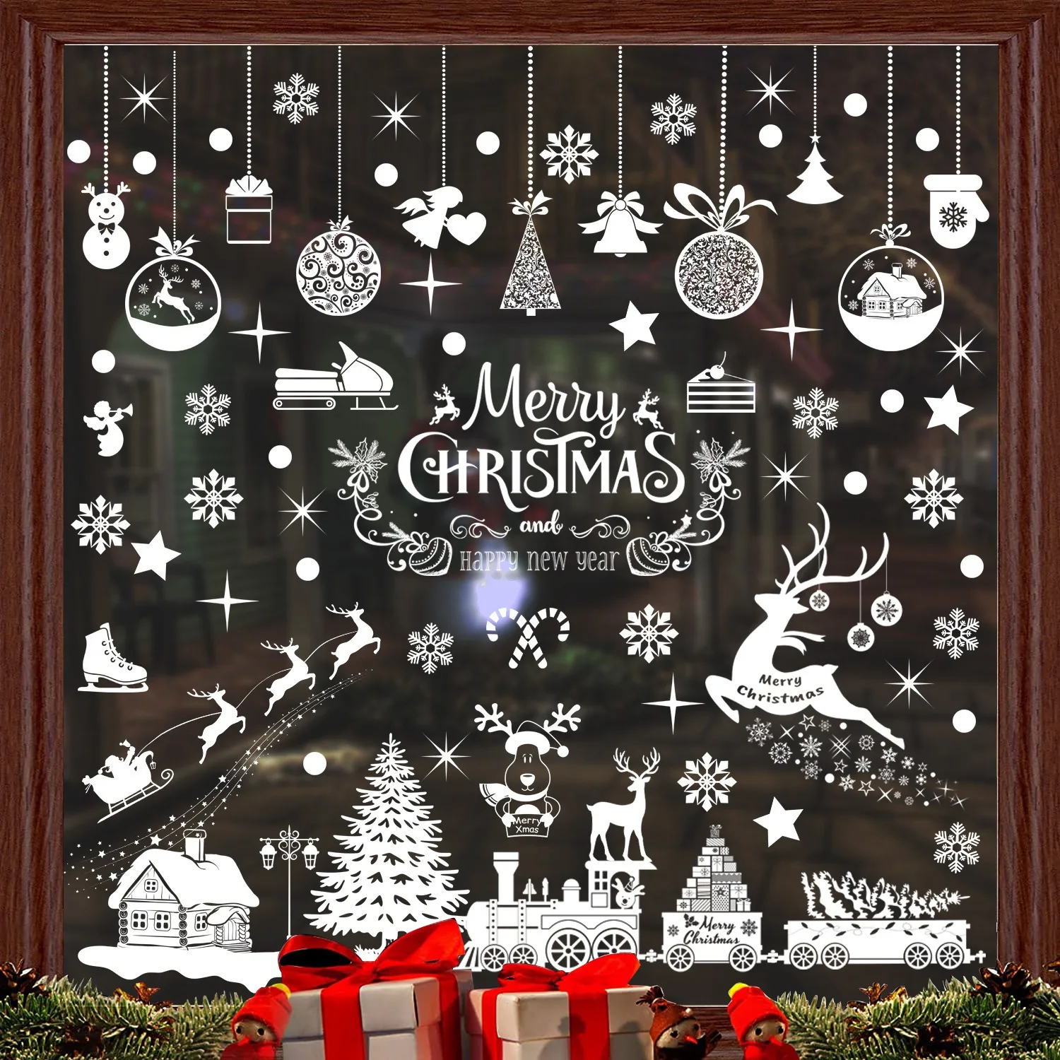 

Christmas Hanging Ball Window Stickers Xmas Snow House Static Electricity Glass Stickers Merry Christmas Decor Happy New Year