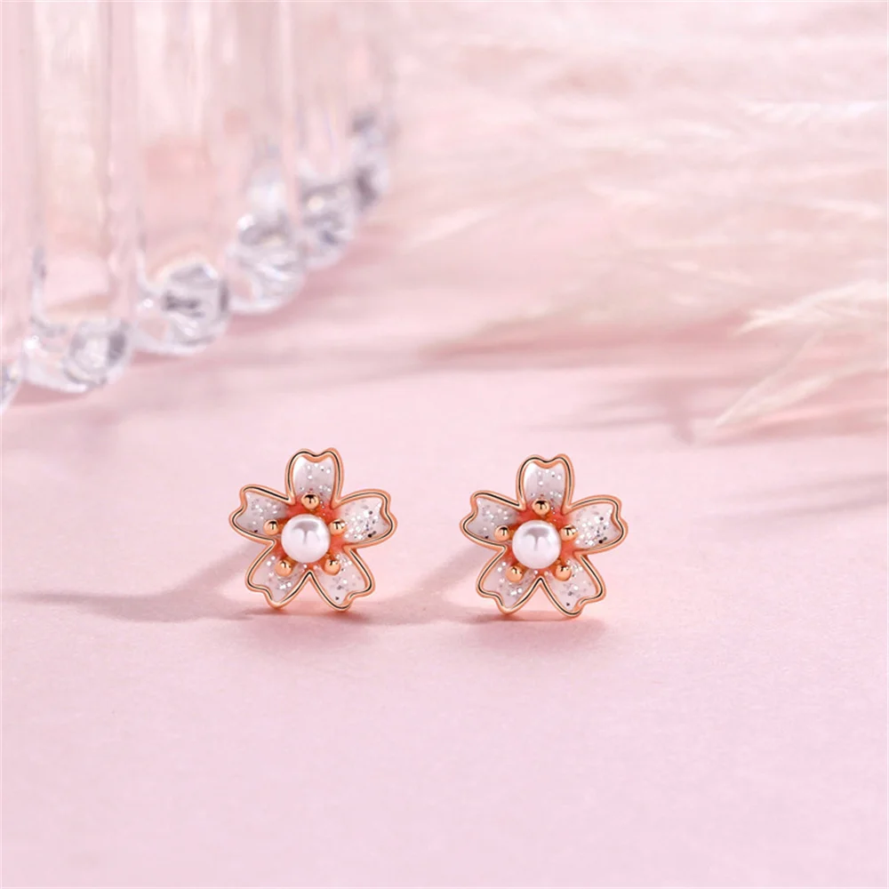 

Korean S925 Cherry Blossom Studs - Mori Ins, Premium Summer Fresh Sweet Pearl Flower Earrings