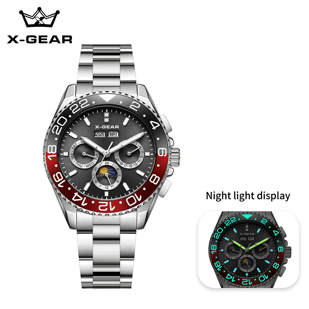 X-GEAR 2026 NEW Watch Men Top Brand Luxury AUTOMATIC Male Watches Chronograph Clock Shockproof Waterproof Wristwatch