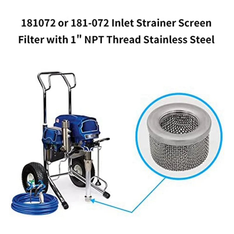 5X 181072 Or 181-072 Inlet Strainer Screen Filter With 1In NPT Thread For 795 1095 Airless Paint Sprayer Suction Hose