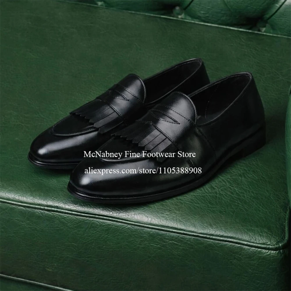 

Black Leather Tassel Loafers Slip on Classic Formal Business Men Dress Shoes for Wedding Office Dailywear Plus Size Custom Color