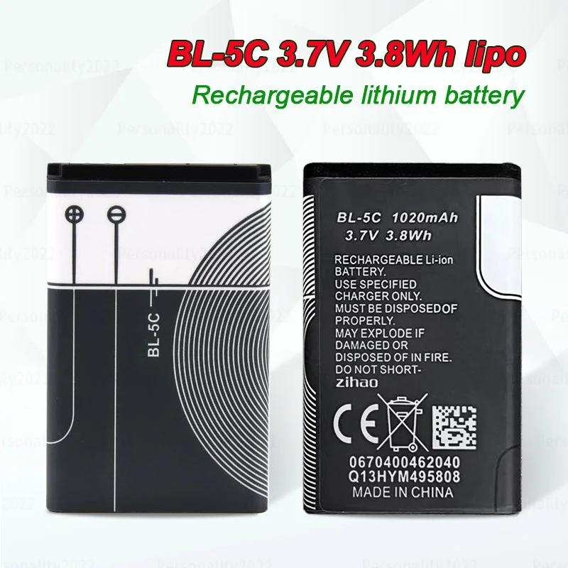 BL-5C Oplaadbare Batterij 1020mAh BL 5C Lithiumcel voor Nokia 1100 1200 1208 2300 2310 2600 6230 3650 1112 Mobiele Batterijen