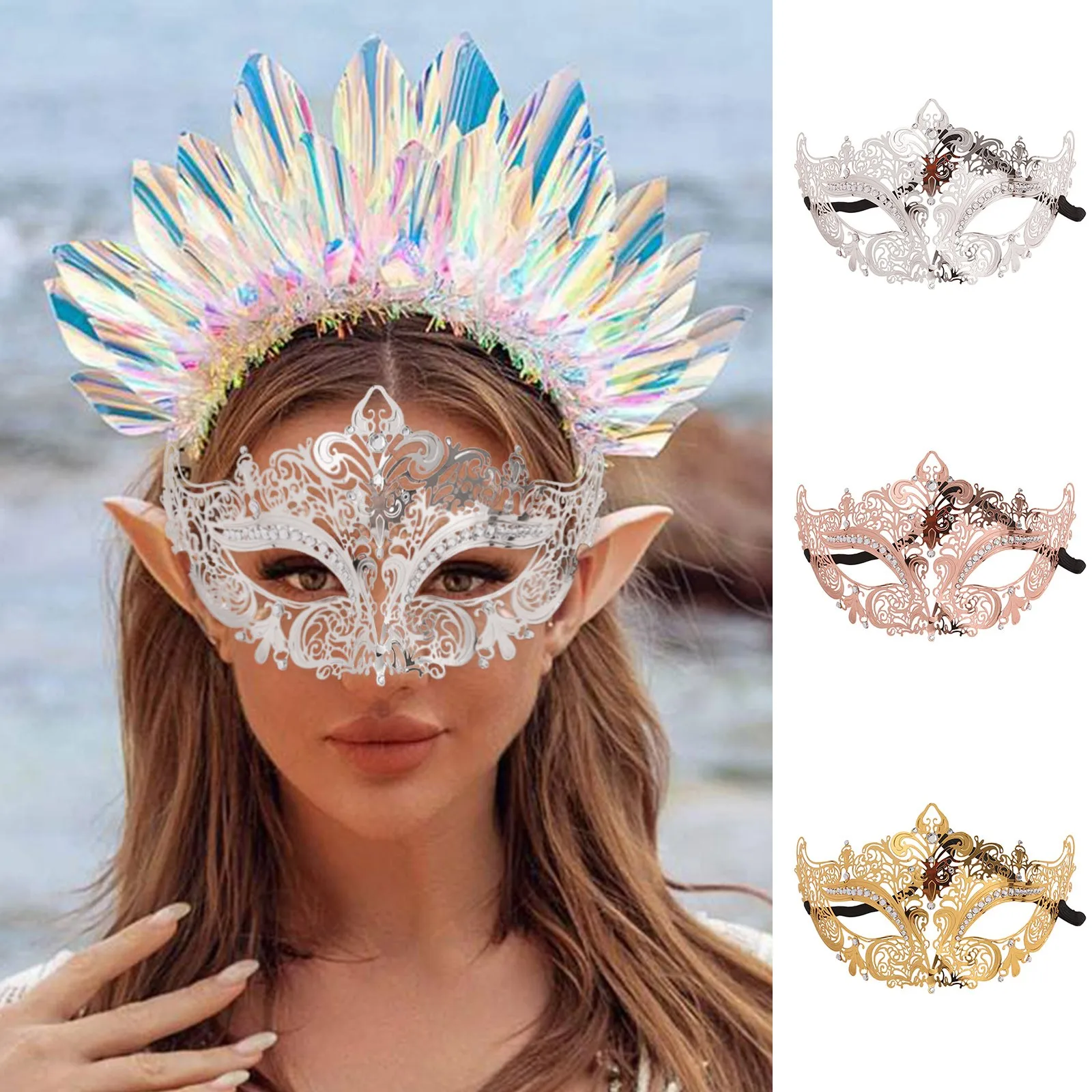 

Women Masquerade Face Cover Set Sexy Fox Eye Masks Party Fancy Dress Cosplay Costume Metal Venetian Masquerade Masks