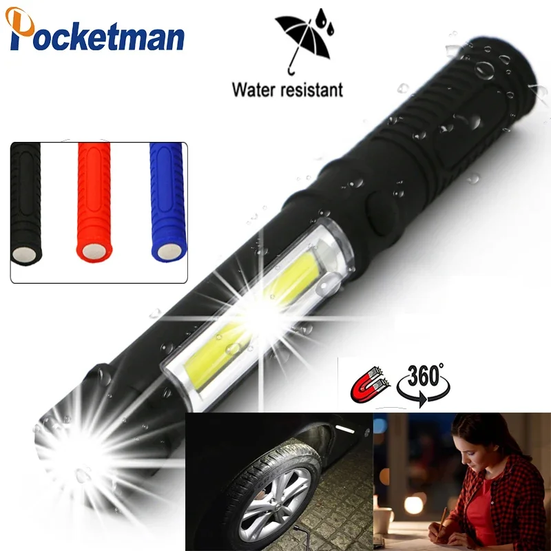 Portable COB+LED Flashlight Mini Tactical Torch Magnetic Base Aluminum Alloy Light With Clip Waterproof Camping Pen Light