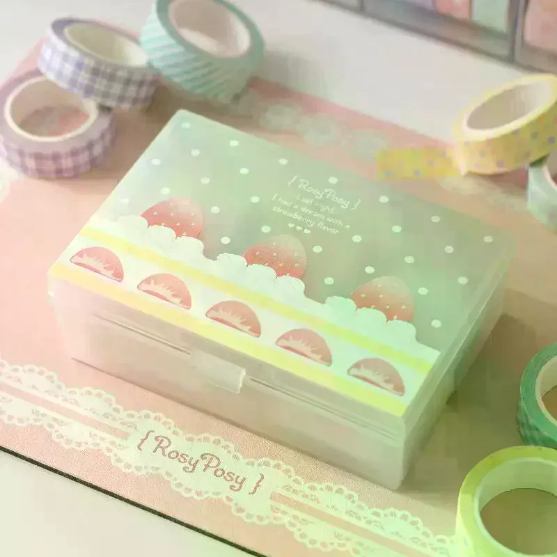 1 Pcs Dreamy Cherry Pink Transparent Frosted Storage Box Cards Film Hairpin Cosmetics Organizer & Desk Vanity Case