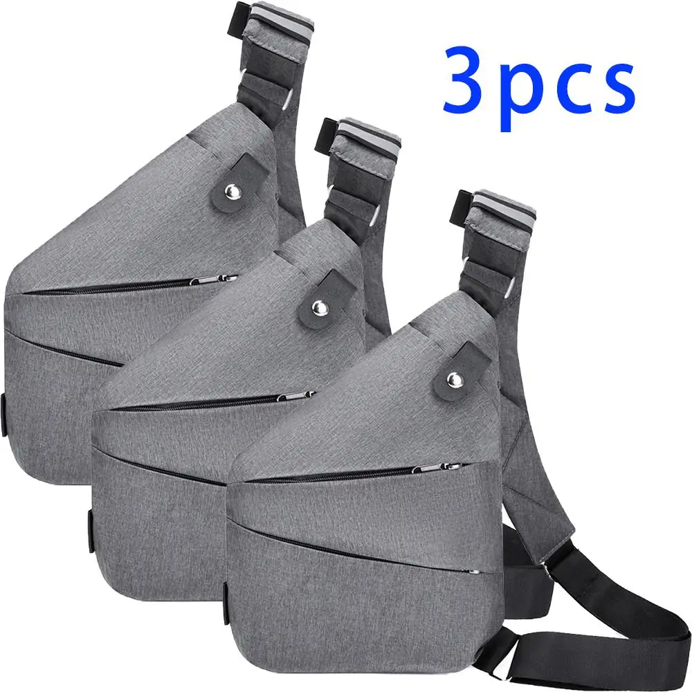 3pcs Men's Chest Bag Fashion Anti-theft Shoulder Bag Outdoor Leisure Crossbody Bag Waterproof Handbag USB Bag Sling Pack