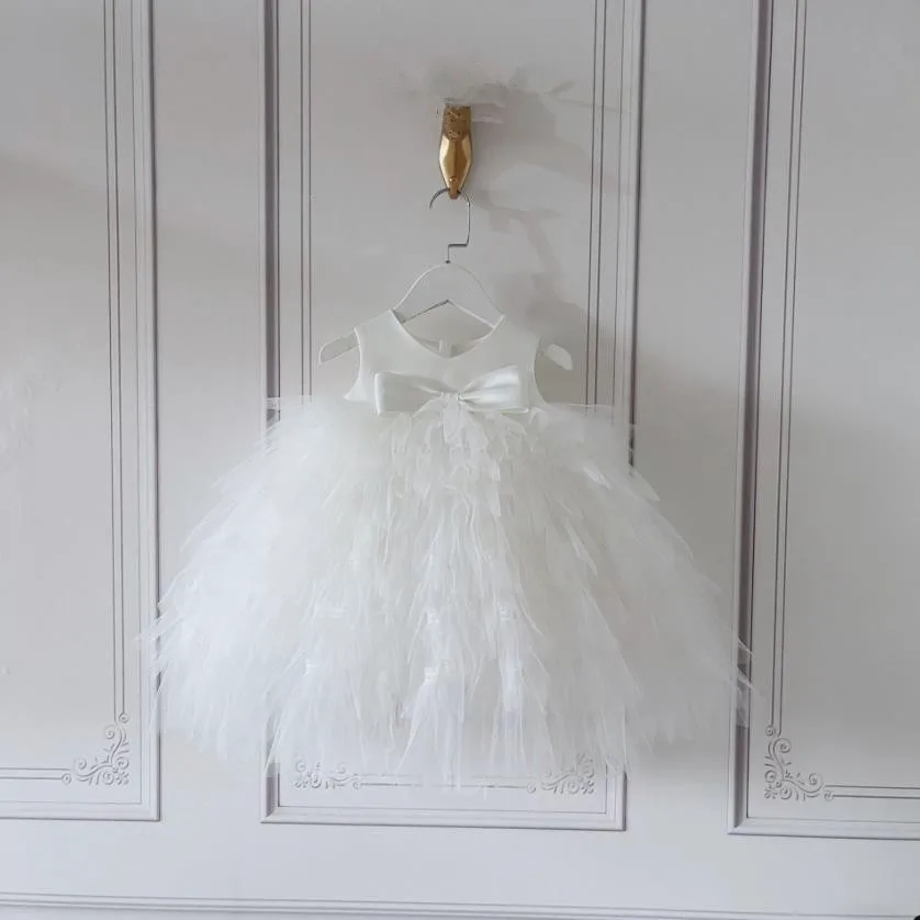 

2024 New Children's Princess Ball Gown Bow Mesh Design Wedding Birthday Baptism Party Girls Dresses Kids Clothes 12M-12T A3686