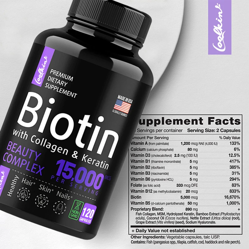 Biotin with Collagen and Keratin Supplement - Supports Hair, Skin and Nails