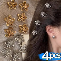 2/4pcs Mini Metal Hair Claw Clip Gold Silver Flower Geometric Clamps Grab Shark Clip Ins Korean Girls Women Hair Accessories