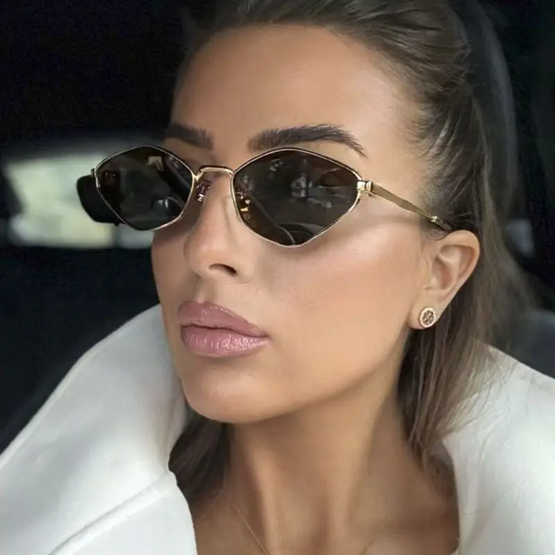 New Polygonal Diamond Shaped Cat Eye Metal Sunglasses Fashion Women's Outdoor Photography Casual Glasses UV Eyewear