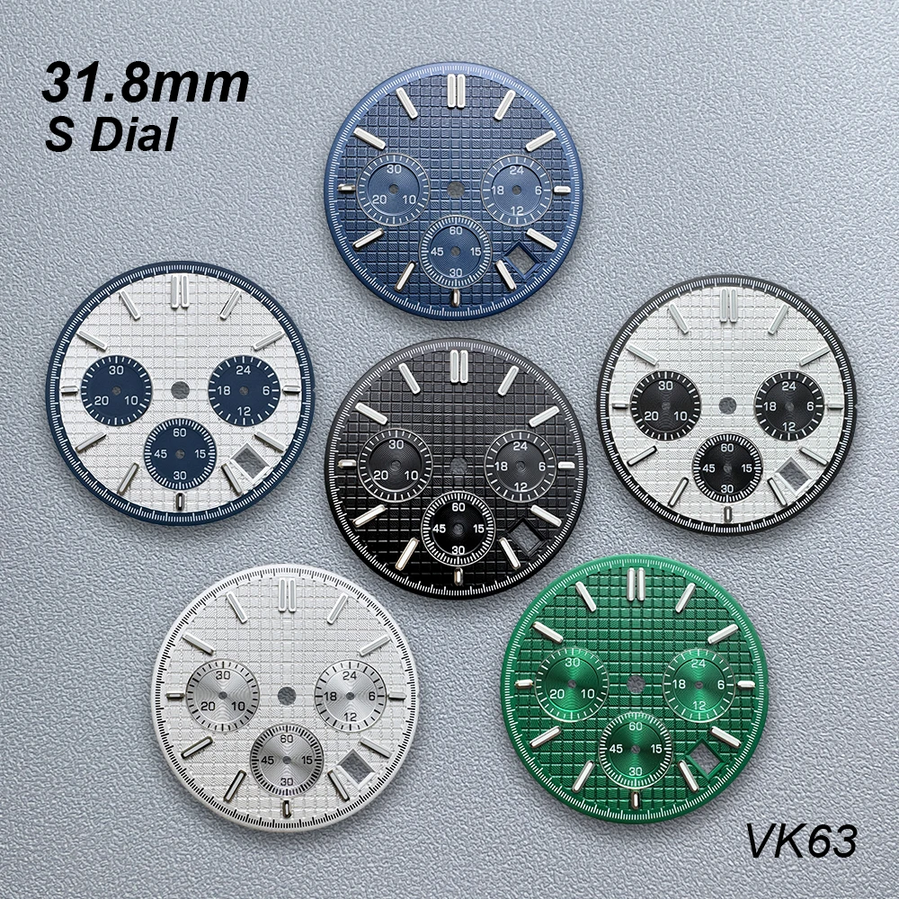 

31.8mm S Logo Panda Oak Dial Fit VK63 Quartz Movement Green Luminous High-Quality Watch Modification Accessories