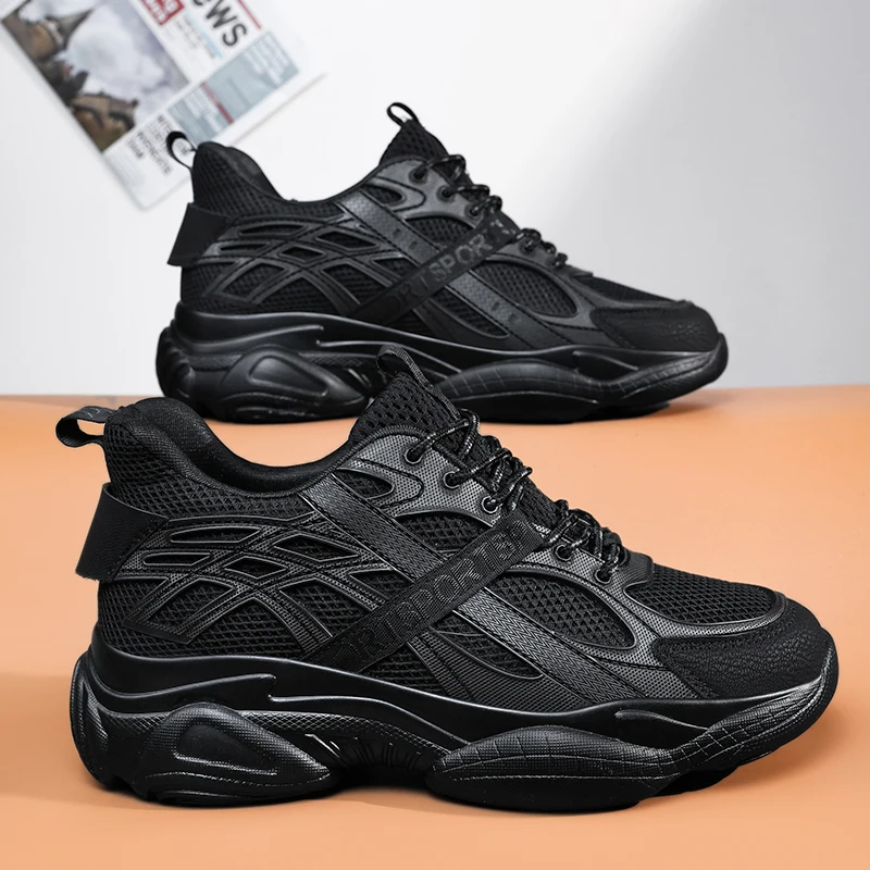 Thick Sole Versatile Clunky Sneaker for Men 2026 New Trend Mesh Lace Up Breathable Casual Sports Shoes Increased Soft Soles