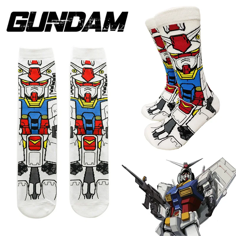 GUNDAM RX-78-2 Anime Socks Cartoon Men Boy Casual Hip Hop Street Skateboard Happy Socks Breathable Cotton Long Socks Wholesale