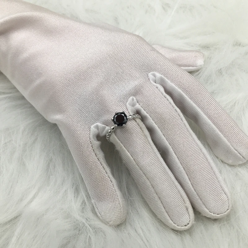 FUIHETYS Women Ring 925 Silver Jewelry Round Shape Obsidian Gemstone Finger Rings for Wedding Engagement Party Gift Accessories