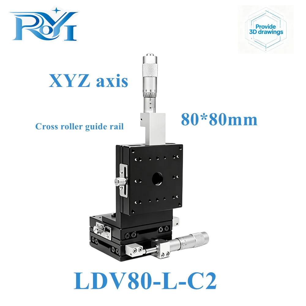 XYZ Axis 80mm Cross Guide Linear Stage LDV80 High Precision Manual Displacement Sliding Table Vertical Lift Fine Tuning Platform