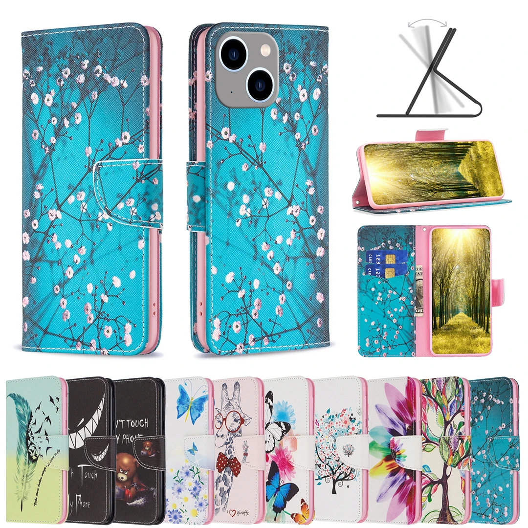 Imagem -06 - Padrões de Pintura 3d Carteira Cases de Telefone de Couro Case para Iphone 16 15 14 13 12 11 xs xr Pro Max Plus 10 Peças