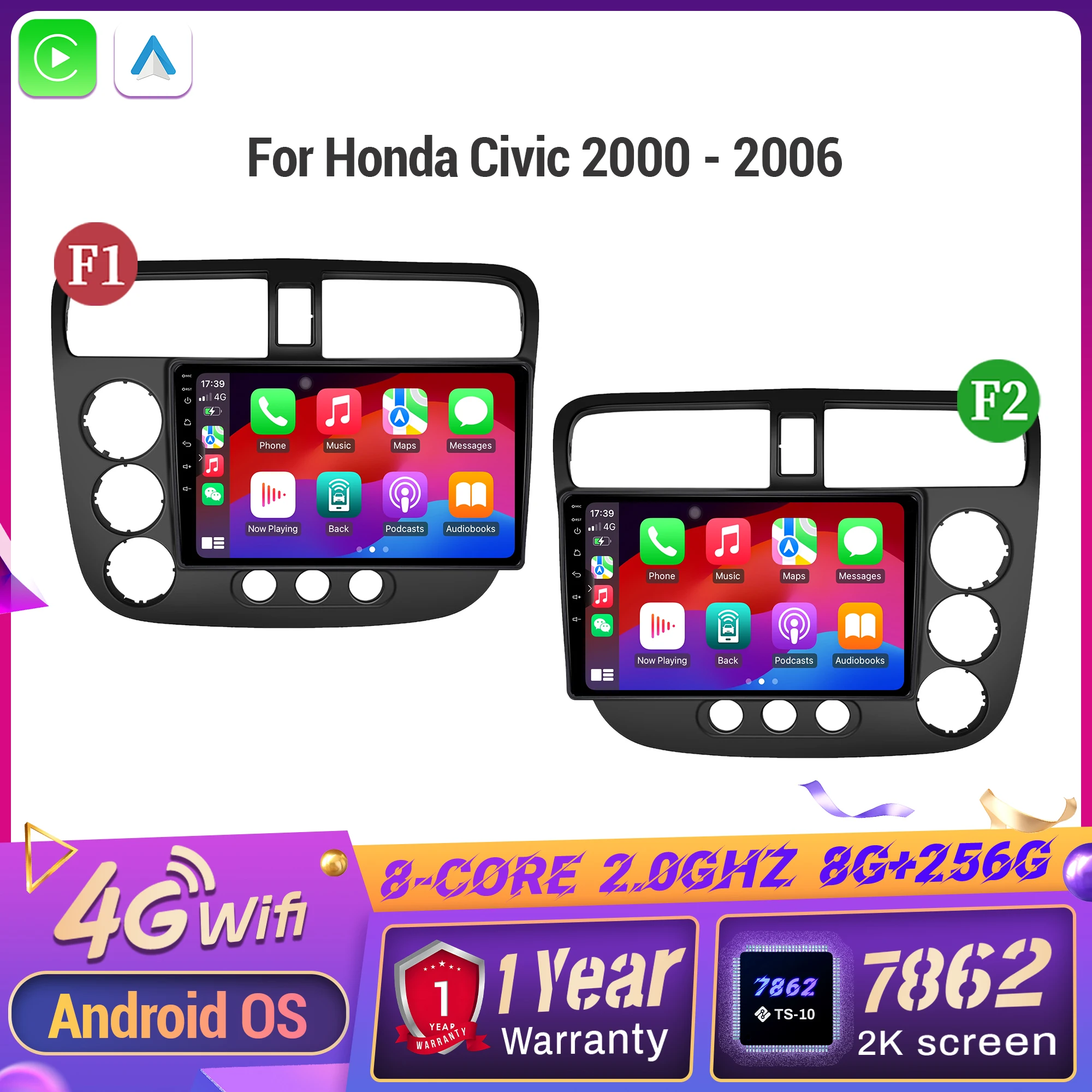 Per Honda Civic 2000-2006 Android 14 Autoradio 4G Wireless Bluetooth CarPlay Unità principale Schermo